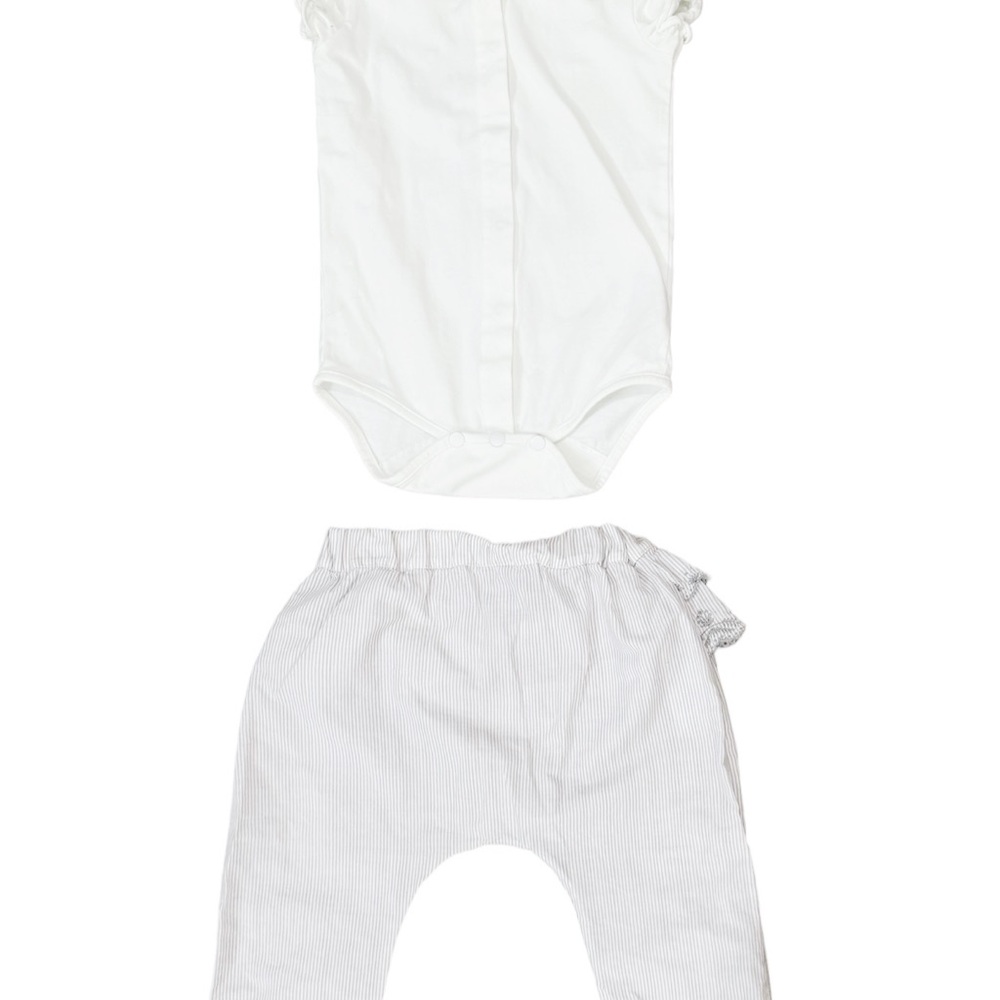 Tartine et Chocolat White Bodysuit and embroidered ruffle Pants Set - 18 months